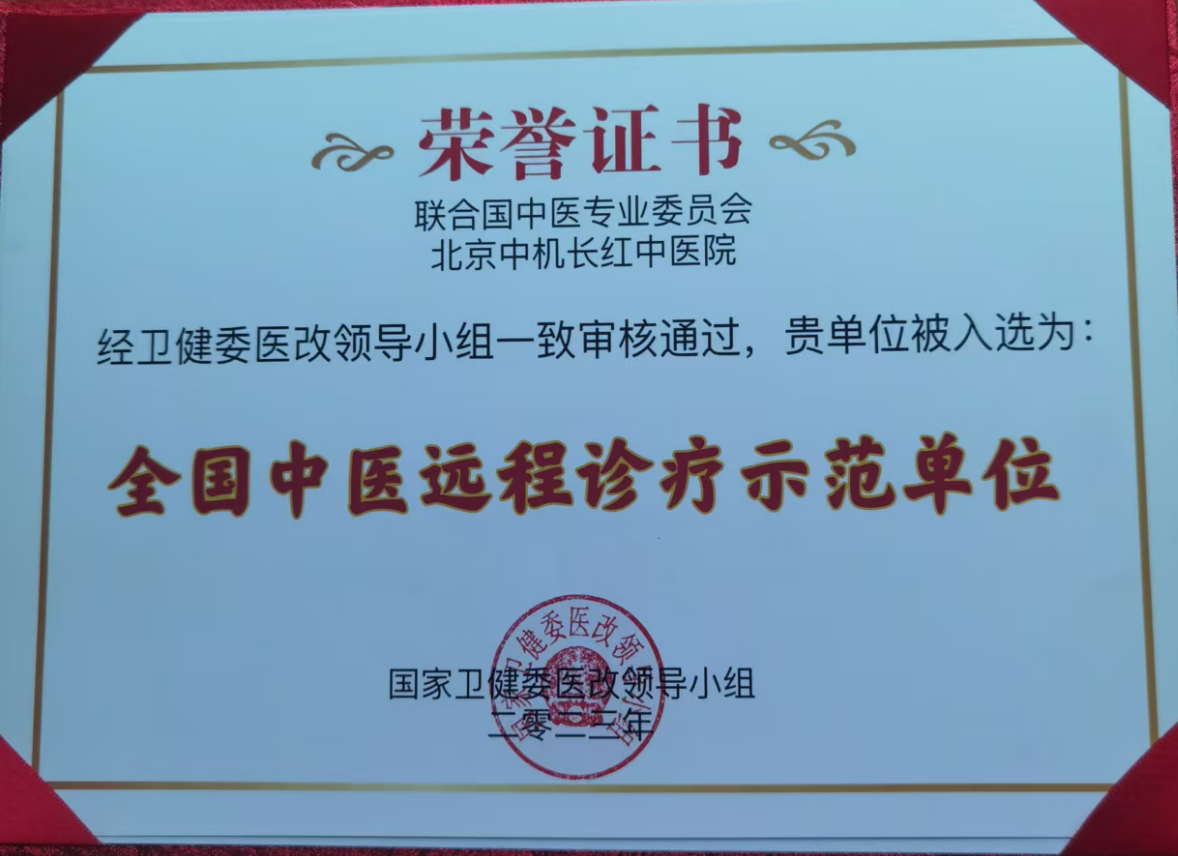 全国中医远程诊疗示范单位